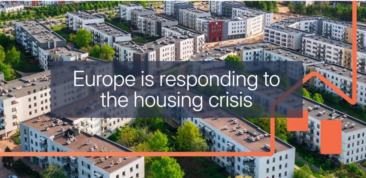 Vista aérea de edificios modernos en una ciudad europea