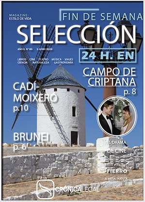 Portada de revista con molino y contenido variado